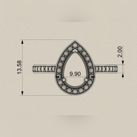 Hand-made Pear Diamond Ring with Rose Gold Setting IGI Certified Size 7 - Picture 6 of 7